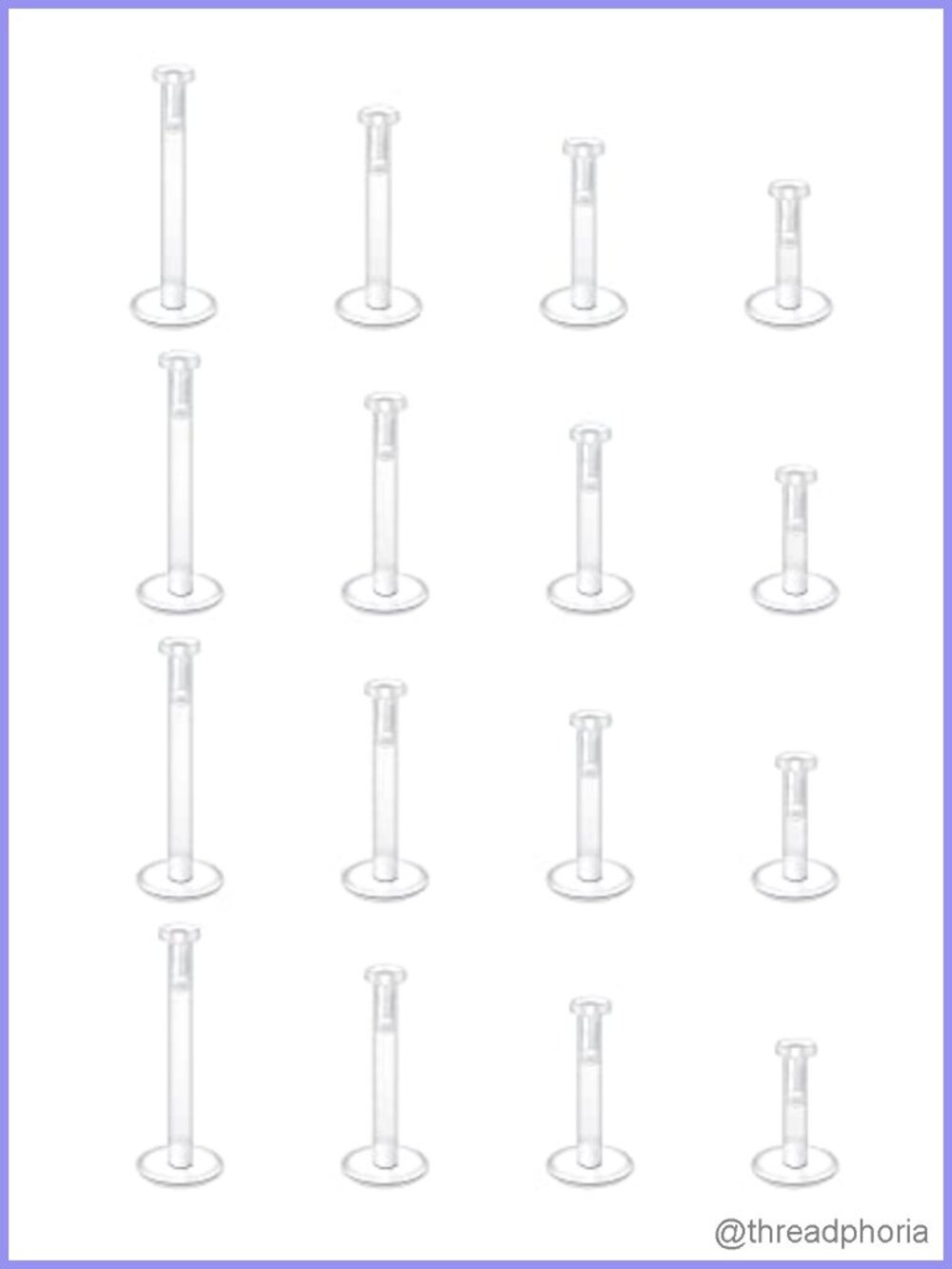 16pc Clear Plastic Earring Retainers 16g Bioflex Studs for Sports Surgery Work
